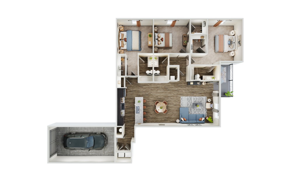 Alamo - 3 bedroom floorplan layout with 3 bathrooms and 1626 square feet