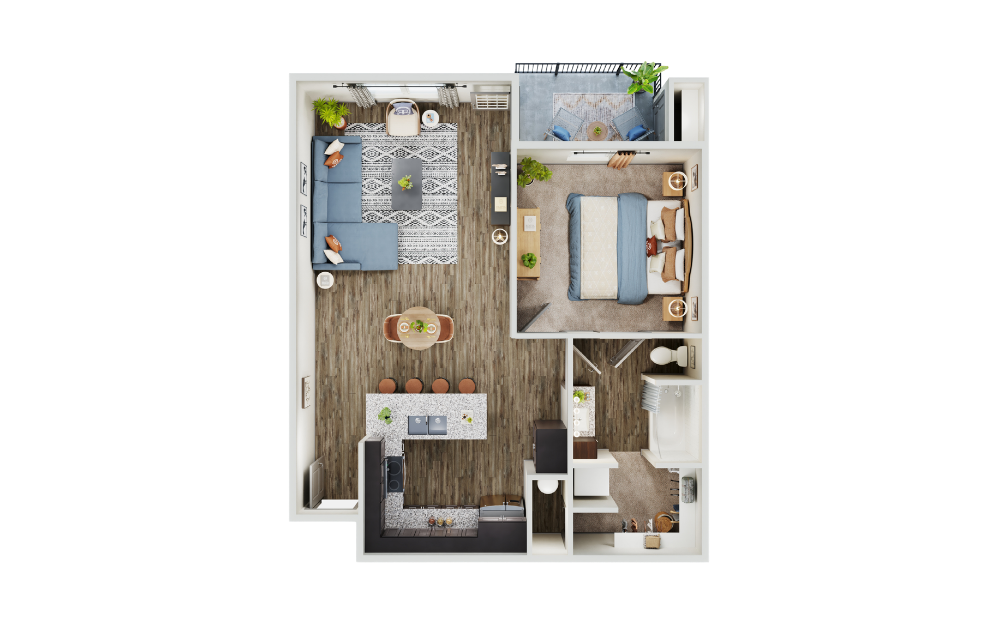 Benbrook - 1 bedroom floorplan layout with 1 bathroom and 806 square feet