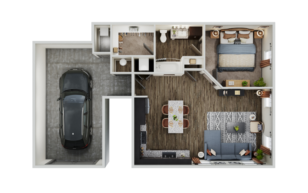 Bradford - 1 bedroom floorplan layout with 1 bathroom and 790 square feet