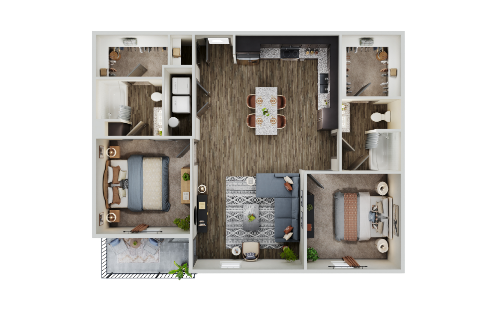 Bridgeport - 2 bedroom floorplan layout with 2 bathrooms and 1144 square feet