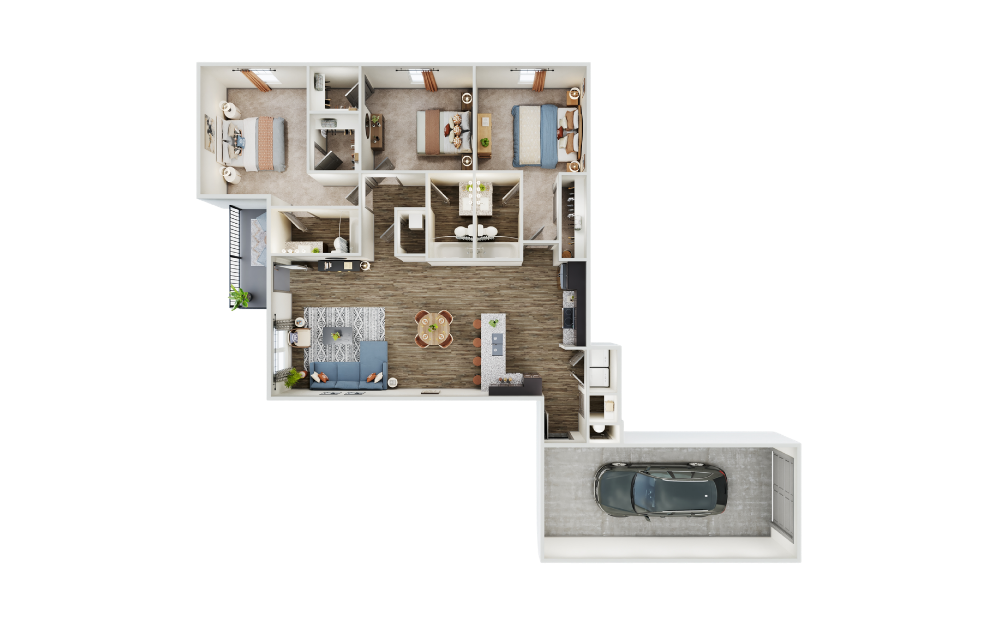 Burton - 3 bedroom floorplan layout with 3 bathrooms and 1590 square feet