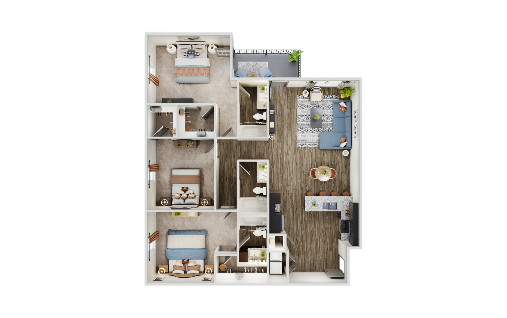 Cameron - 3 bedroom floorplan layout with 3 bathrooms and 1517 square feet