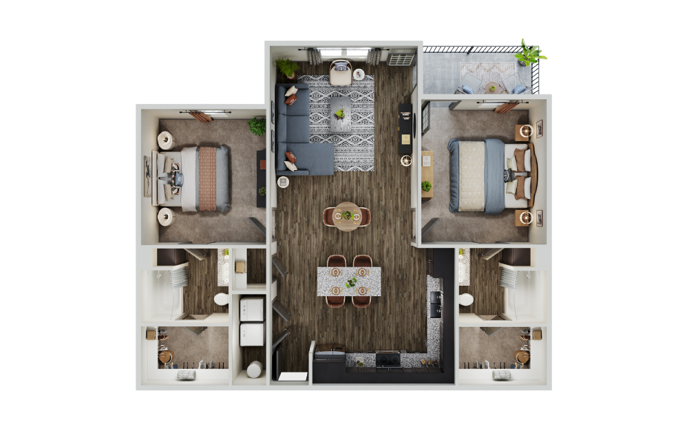 Crosby - 2 bedroom floorplan layout with 2 bathrooms and 1170 square feet