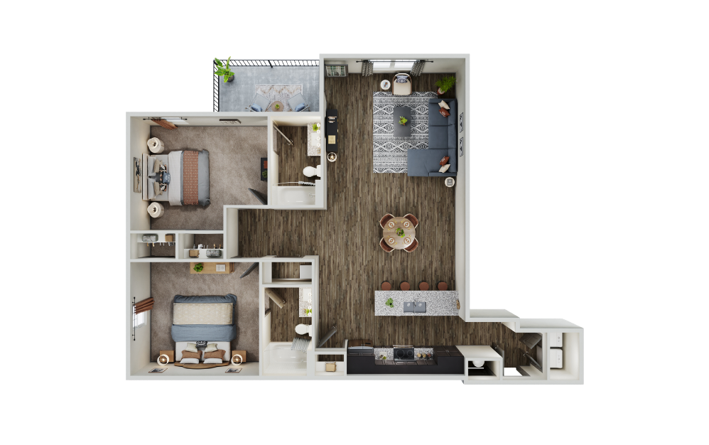 Dew - 2 bedroom floorplan layout with 2 bathrooms and 1284 square feet