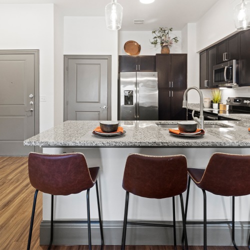 Open floor plans with vibrant lighting