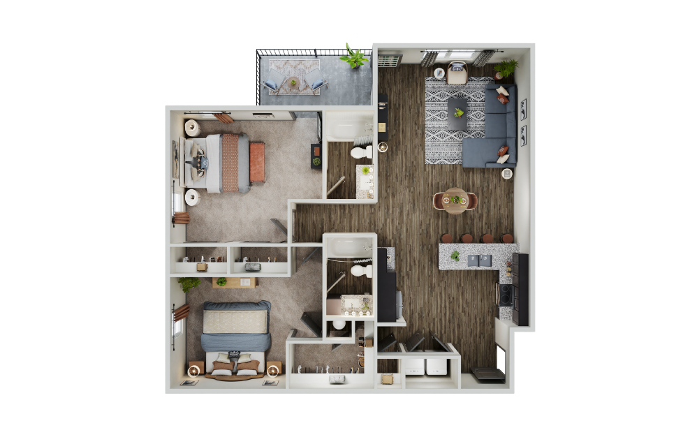 Frisco - 2 bedroom floorplan layout with 2 bathrooms and 1197 square feet