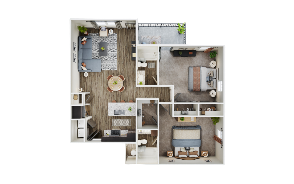 Galveston - 2 bedroom floorplan layout with 2 bathrooms and 1160 square feet