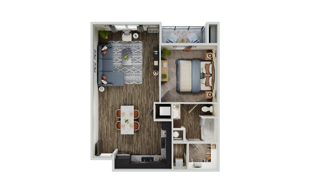 Mesquite - 1 bedroom floorplan layout with 1 bathroom and 806 square feet