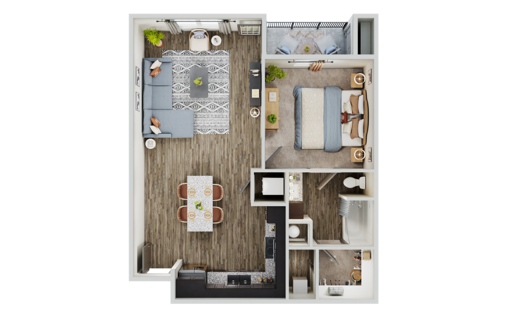 Mesquite - 1 bedroom floorplan layout with 1 bathroom and 806 square feet (3D)